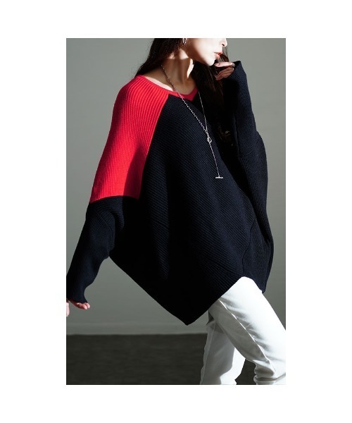 Sawa a la mode（サワアラモード）の「配色ドルマンリブニット（ニット/セーター・レディース・ブラック/グレー/レッド・FREE）」の20枚目の写真