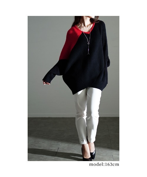 Sawa a la mode（サワアラモード）の「配色ドルマンリブニット（ニット/セーター・レディース・ブラック/グレー/レッド・FREE）」の21枚目の写真