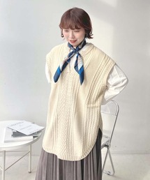 ◇裾まるケーブル編みチュニックベスト