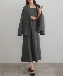 CENEA（セネア）の「【選べる】金ボタンテーラードジャケット(ゆったりシルエット)+キャミワンピース セット(フレア/Iライン/マーメイド)[高身長サイズMT 低身長サイズS有り]（セットアップ）」