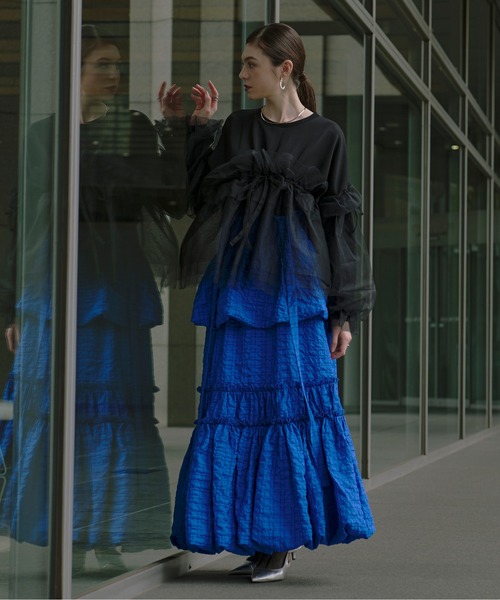 Ezick（エジック）の「Wrapping over チュールスウェット（スウェット・レディース・カーキ/ブラック/グレー・FREE）」の4枚目の写真