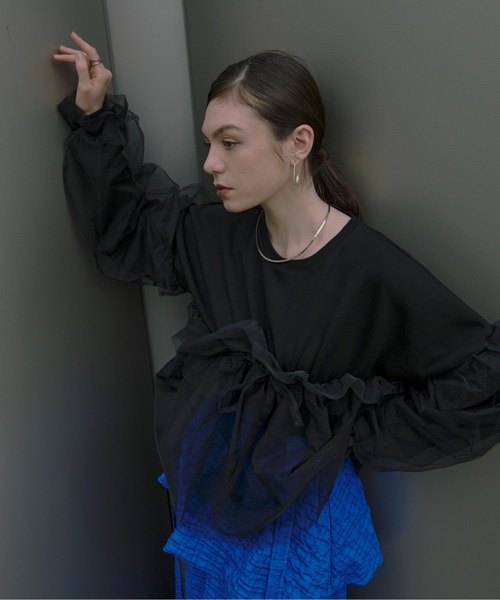 Ezick（エジック）の「Wrapping over チュールスウェット（スウェット・レディース・カーキ/ブラック/グレー・FREE）」の5枚目の写真