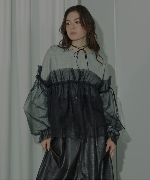トレーナー スウェット Wrapping over チュールスウェット レディース Ezick トレーナー スウェット Wrapping over チュールスウェット