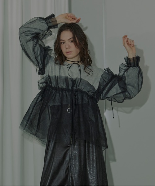 Ezick（エジック）の「Wrapping over チュールスウェット（スウェット・レディース・カーキ/ブラック/グレー・FREE）」の7枚目の写真