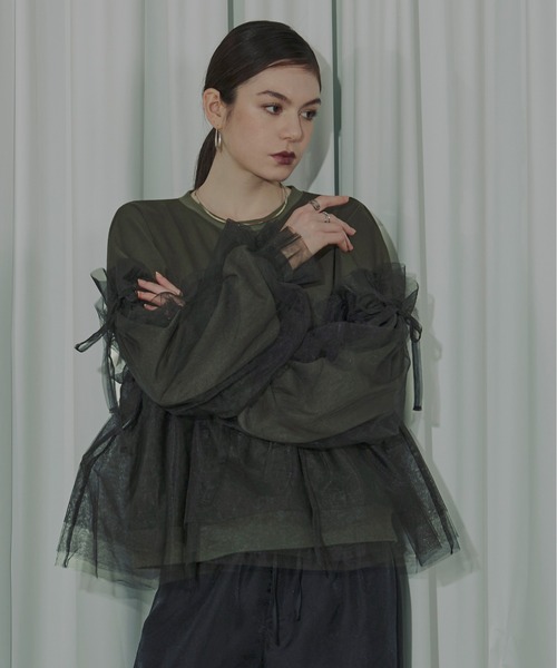 Ezick（エジック）の「Wrapping over チュールスウェット（スウェット・レディース・カーキ/ブラック/グレー・FREE）」の10枚目の写真