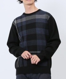 m.f.editorial（エムエフエディトリアル）の「m.f.エディトリアル メンズ ストレッチ ウォッシャブル ふわもち チェック クルーニット（ニット/セーター・メンズ）」
