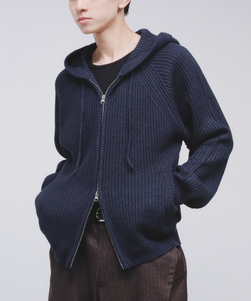 【tokky】Rene　半袖ニットパーカー ダブルジップ パール 36 紺 ショップニコニコ ShopNikoNiko バタフライパッチ ダブルジップ