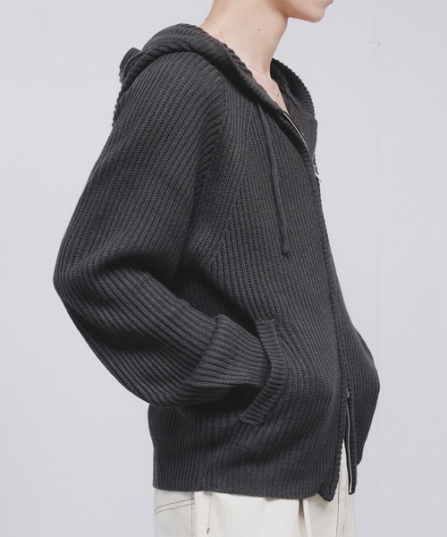 Adoon plain（アドーンプレーン）の「【NEW COLOR】　DOUBLE ZIP KNIT HOODIE / ダブルジップニットフーディ（パーカー・メンズ・ブラウン/ボルドー/ブラック/チャコールグレー/ネイビー・MEDIUM/LARGE）」の10枚目の写真