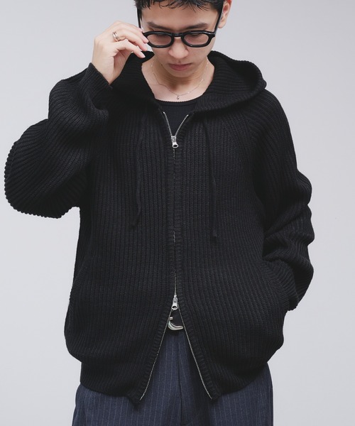 Stone  ダブルジップ　ニットフーディー セール】【NEW COLOR】 DOUBLE ZIP KNIT HOODIE / ダブルジップニット