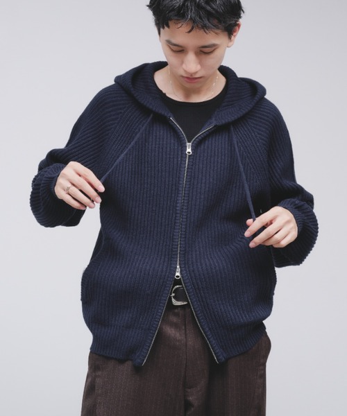 セール】【NEW COLOR】 DOUBLE ZIP KNIT HOODIE / ダブルジップニット