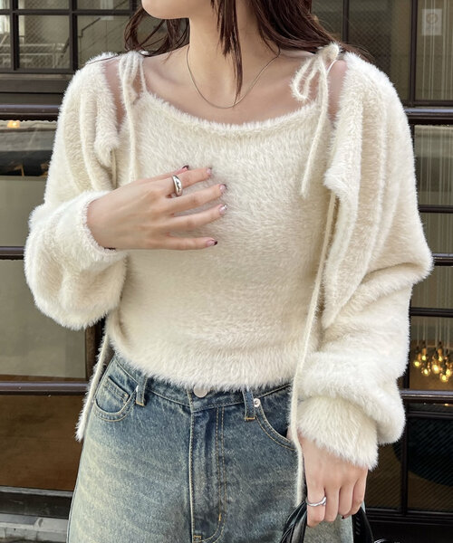 mline（エムライン）の「[mline]シャギーキャミボレロセット（ニット/セーター・レディース・ブルー/アイボリー/ブラック・FREE）」の6枚目の写真