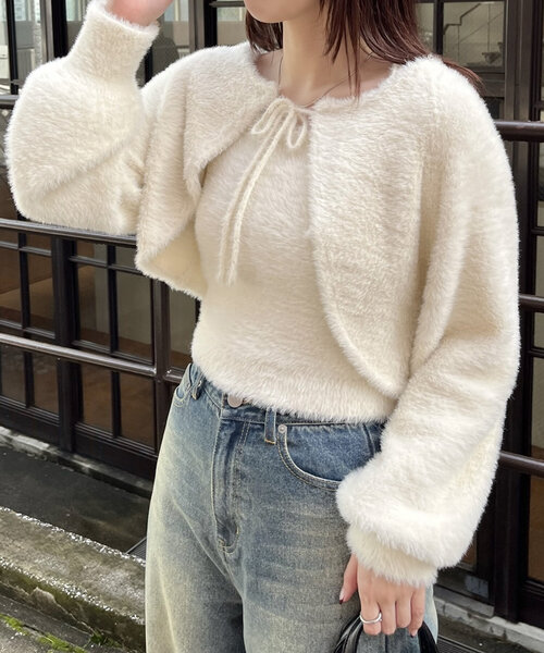 mline（エムライン）の「[mline]シャギーキャミボレロセット（ニット/セーター・レディース・ブルー/アイボリー/ブラック・FREE）」の8枚目の写真