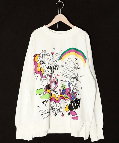 ScoLar(スカラー)の「143709:25周年記念 懐かしのキノコメルヘン柄プルオーバー(Tシャツ/カットソー・レディース・オフホワイト/ブラック/パープル・M)」の9枚目の写真