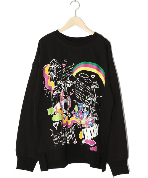 ScoLar(スカラー)の「143709:25周年記念 懐かしのキノコメルヘン柄プルオーバー(Tシャツ/カットソー・レディース・オフホワイト/ブラック/パープル・M)」の12枚目の写真