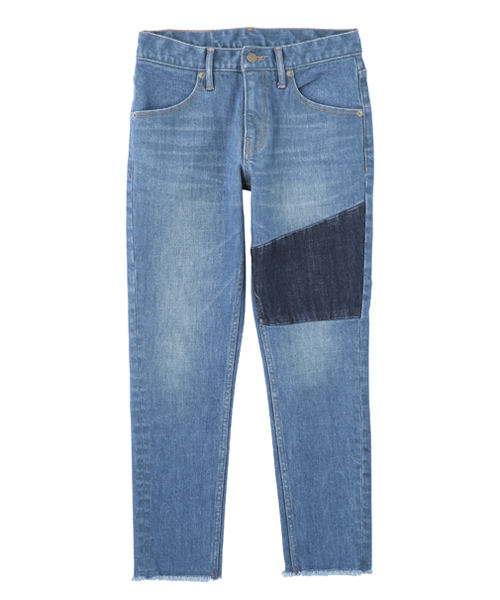 X-girl(エックスガール)の「DENIM PATCH PANTS(デニムパンツ・レディース・ブラック/インディゴブルー・2/0/1)」の1枚目の写真