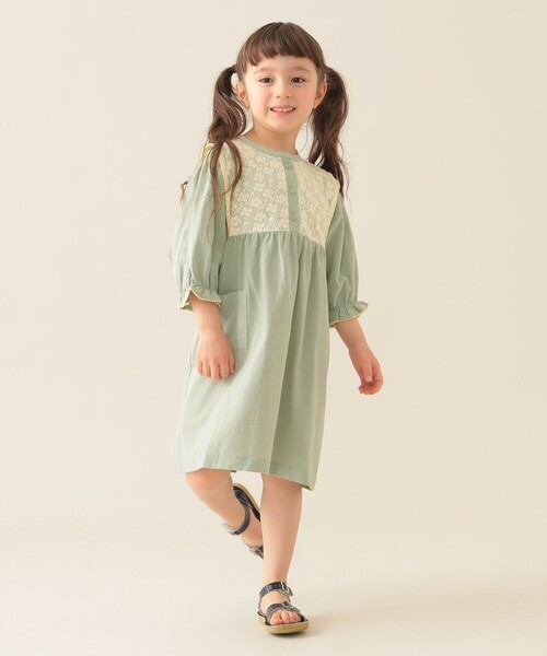 BEAMS mini（ビームスミニ）の「レース レイヤード ワンピース 2025SS（90～150cm）（ワンピース・キッズ・ピンク/ホワイト系その他5/ミント・110/100/90/120/150/140/130）」の4枚目の写真