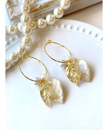 【MUURABBTI】ゴールドリーフとパールのドフープピアス(MA)
