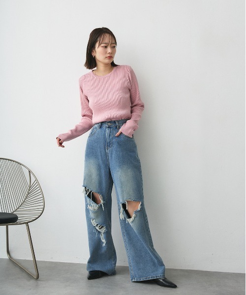 ad thie(アドティエ)の「ヴィンテージライク ダメージデニム(デニムパンツ・レディース・ブルー・SMALL/MEDIUM)」の7枚目の写真