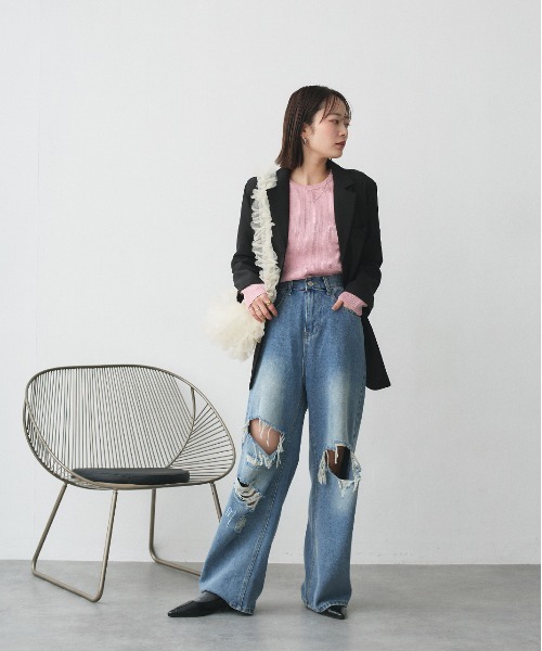 ad thie(アドティエ)の「ヴィンテージライク ダメージデニム(デニムパンツ・レディース・ブルー・SMALL/MEDIUM)」の13枚目の写真