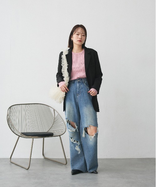 ad thie(アドティエ)の「ヴィンテージライク ダメージデニム(デニムパンツ・レディース・ブルー・SMALL/MEDIUM)」の14枚目の写真