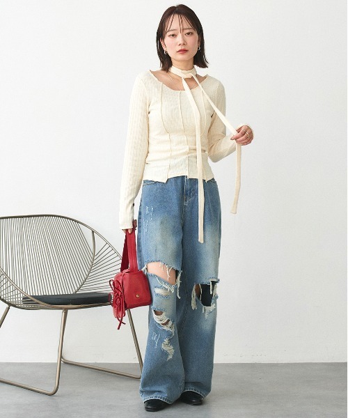 ad thie(アドティエ)の「ヴィンテージライク ダメージデニム(デニムパンツ・レディース・ブルー・SMALL/MEDIUM)」の18枚目の写真