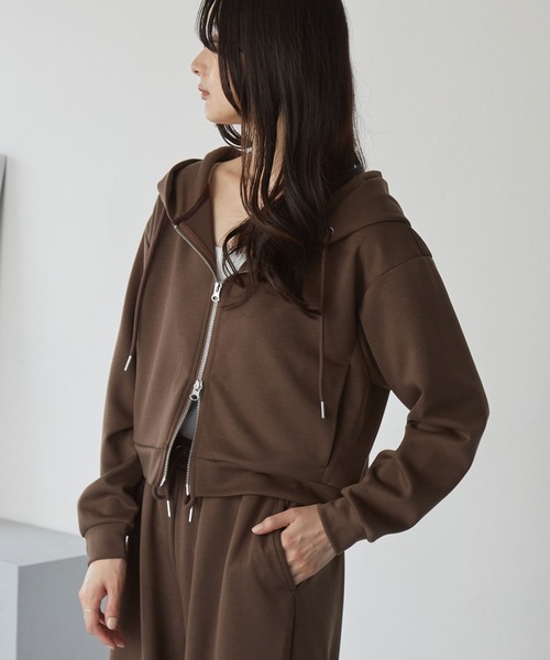 Meravel パーカー ブラウン Magine パーカー SHETLAND WOOL SLIVER KNIT STAND ZIP PARKA