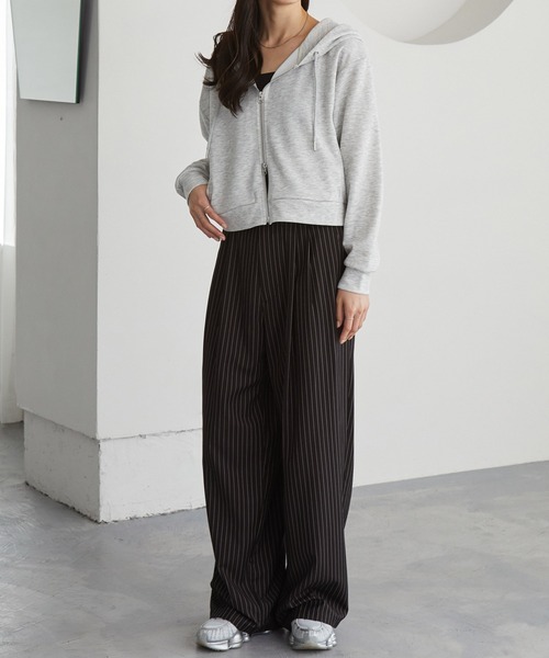 イージードライダンボールスウェットショート丈ダブルジップパーカー