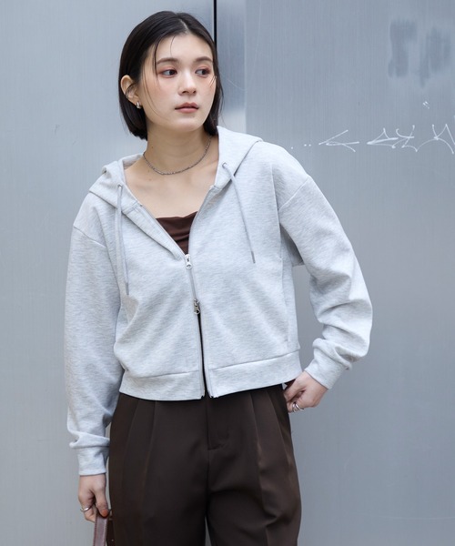 イージードライダンボールスウェットショート丈ダブルジップパーカー