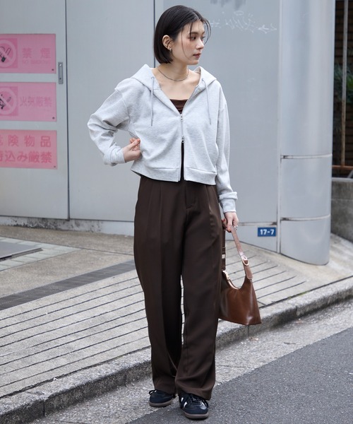 イージードライダンボールスウェットショート丈ダブルジップパーカー