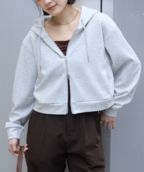 イージードライダンボールスウェットショート丈ダブルジップパーカー