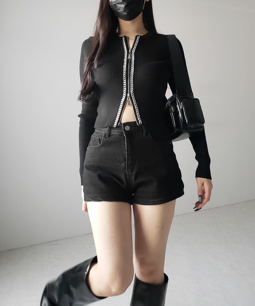 me+em select(ミームセレクト)の「【 2color 】ダブルジップフロントチェーンリブニットカーディガン / double zip front chain rib knit cardigan(カーディガン/ボレロ・レディース・ホワイト/ブラック・FREE)」の11枚目の写真