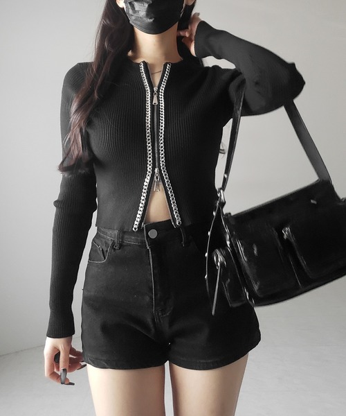 me+em select(ミームセレクト)の「【 2color 】ダブルジップフロントチェーンリブニットカーディガン / double zip front chain rib knit cardigan(カーディガン/ボレロ・レディース・ホワイト/ブラック・FREE)」の12枚目の写真