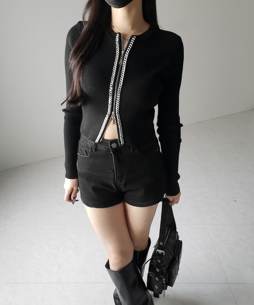 me+em select(ミームセレクト)の「【 2color 】ダブルジップフロントチェーンリブニットカーディガン / double zip front chain rib knit cardigan(カーディガン/ボレロ・レディース・ホワイト/ブラック・FREE)」の14枚目の写真