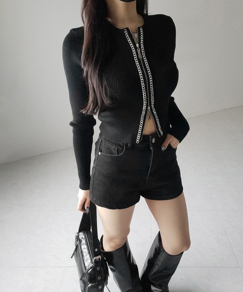 me+em select(ミームセレクト)の「【 2color 】ダブルジップフロントチェーンリブニットカーディガン / double zip front chain rib knit cardigan(カーディガン/ボレロ・レディース・ホワイト/ブラック・FREE)」の15枚目の写真