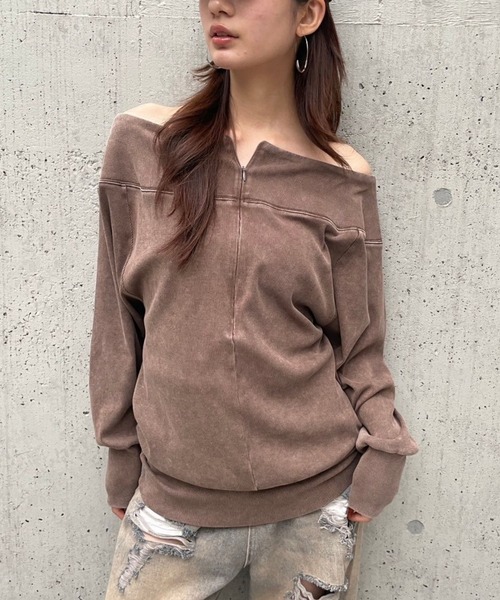 FOREVER 21（フォーエバー トゥエンティーワン）の「【2025SS】ピグメントハーフジップチュニックワンピース（チュニック・レディース・ブラック/ブラウン・FREE）」の2枚目の写真