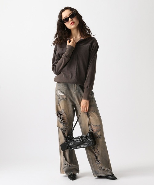 FOREVER 21（フォーエバー トゥエンティーワン）の「【2025SS】ピグメントハーフジップチュニックワンピース（チュニック・レディース・ブラック/ブラウン・FREE）」の8枚目の写真