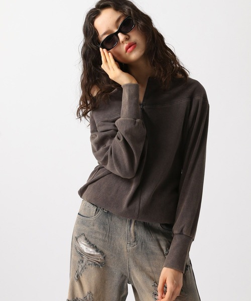 FOREVER 21（フォーエバー トゥエンティーワン）の「【2025SS】ピグメントハーフジップチュニックワンピース（チュニック・レディース・ブラック/ブラウン・FREE）」の11枚目の写真