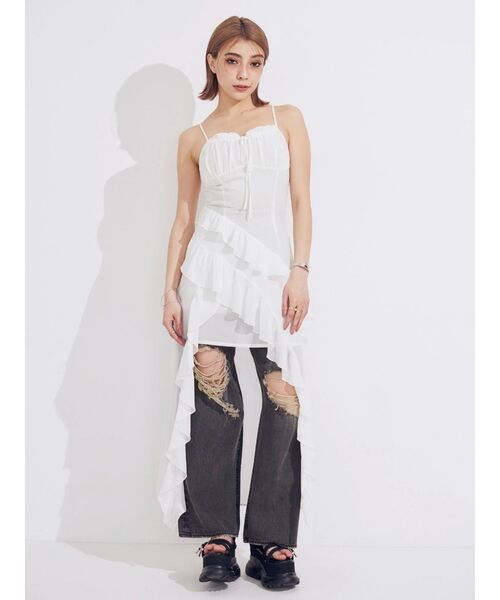 EVRIS（エヴリス）の「グランジダメージワイドデニムパンツ（デニムパンツ・レディース・ブラック/ライトブルー・MEDIUM/SMALL）」の14枚目の写真