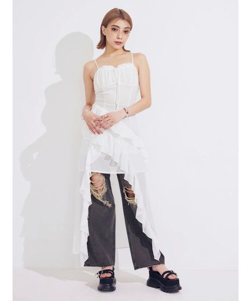 EVRIS（エヴリス）の「グランジダメージワイドデニムパンツ（デニムパンツ・レディース・ブラック/ライトブルー・MEDIUM/SMALL）」の15枚目の写真