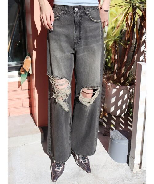 EVRIS（エヴリス）の「グランジダメージワイドデニムパンツ（デニムパンツ・レディース・ブラック/ライトブルー・MEDIUM/SMALL）」の20枚目の写真