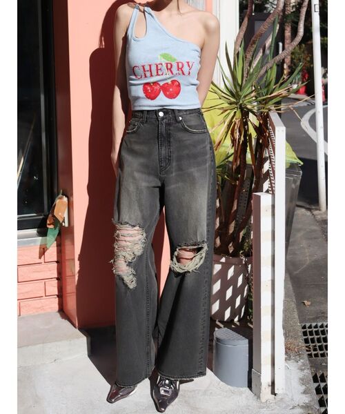 EVRIS（エヴリス）の「グランジダメージワイドデニムパンツ（デニムパンツ・レディース・ブラック/ライトブルー・MEDIUM/SMALL）」の22枚目の写真