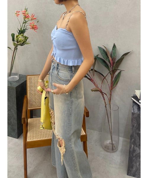 EVRIS（エヴリス）の「グランジダメージワイドデニムパンツ（デニムパンツ・レディース・ブラック/ライトブルー・MEDIUM/SMALL）」の5枚目の写真