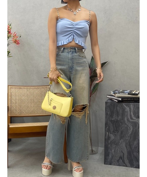 EVRIS（エヴリス）の「グランジダメージワイドデニムパンツ（デニムパンツ・レディース・ブラック/ライトブルー・MEDIUM/SMALL）」の9枚目の写真