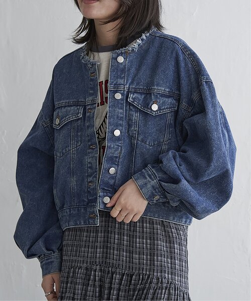 新品同様‼️マックスマーラ エレガントなノーカラー デニムジャケットGジャン Maison Margiela｜ノーカラーウォッシュドデニムジャケット
