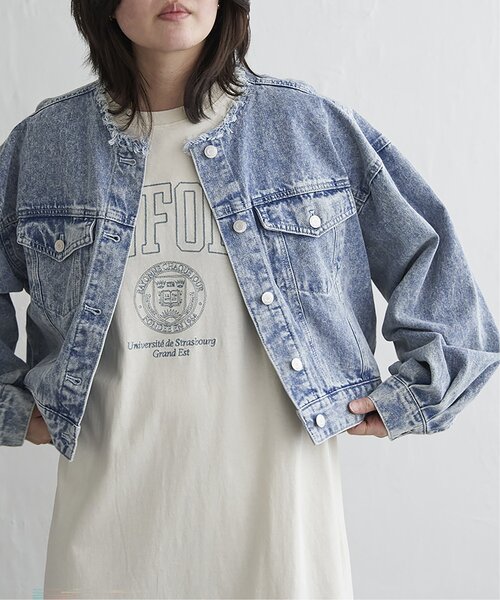 VENCEEXCHANGE(ヴァンスエクスチェンジ)の「デニムノーカラーGジャン(デニムジャケット・レディース・ブルー系その他/ブルー/ブラック・FREE)」の18枚目の写真