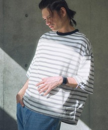 ADAMPATEK/rounded border short sleeve T/プリント入りラウンドボーダーTシャツ/AP2514011