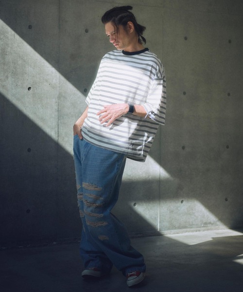 ADAM PATEK(アダムパテック)の「ADAMPATEK/rounded border short sleeve T/プリント入りラウンドボーダーTシャツ/AP2514011(Tシャツ/カットソー・レディース・ホワイト/ブラック・2/1)」の18枚目の写真