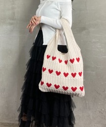 ハート刺繍ニットバッグ トートバッグ