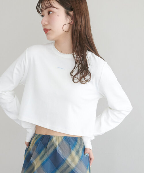 DISCOAT(ディスコート)の「【umm.】刺繍ロゴショート丈ロンT(Tシャツ/カットソー・レディース・グレー/オフホワイト・FREE)」の1枚目の写真