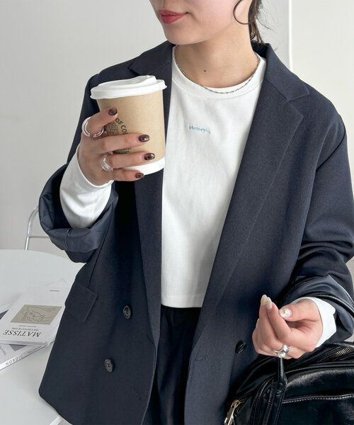 DISCOAT(ディスコート)の「【umm.】刺繍ロゴショート丈ロンT(Tシャツ/カットソー・レディース・グレー/オフホワイト・FREE)」の16枚目の写真